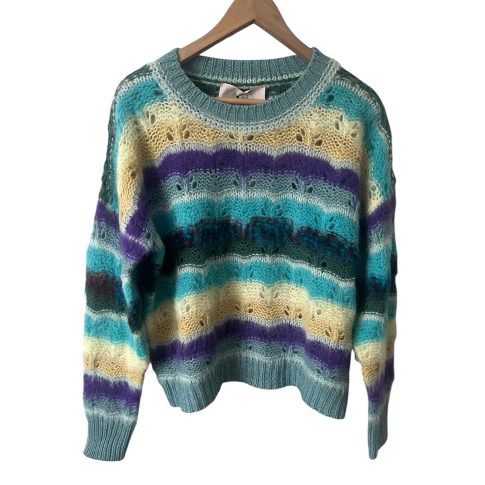 NWT Italy Alpaca Mohair Wool Blend Striped Oversized Crewneck Sweater M FLOOR - Picture 12 of 12